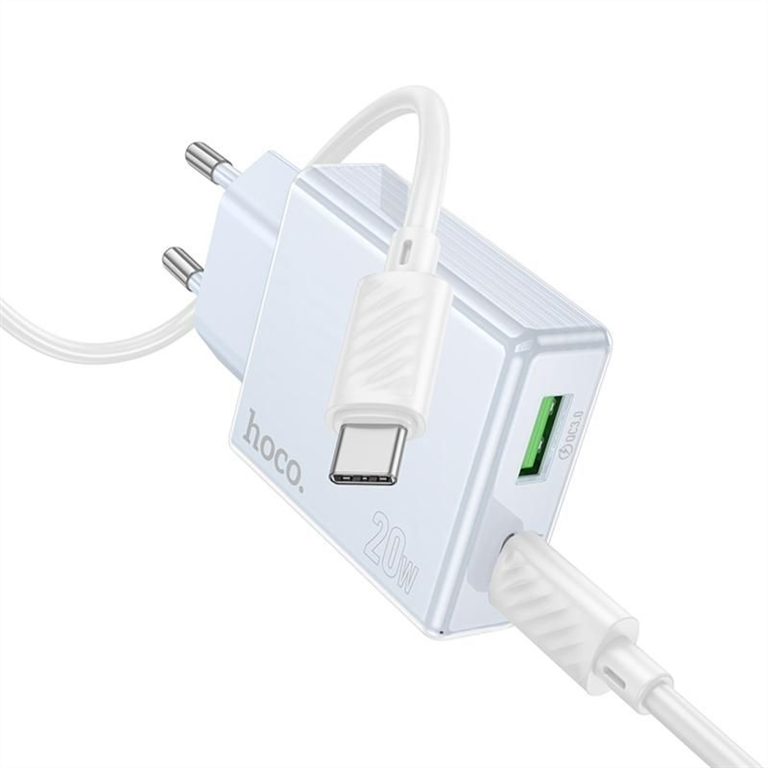 Зарядний пристрій Hoco C142A Direct PD20W+QC3.0 (1USB-A/1C) + кабель Type-C to Type-C Синій (Blue) 166199 фото