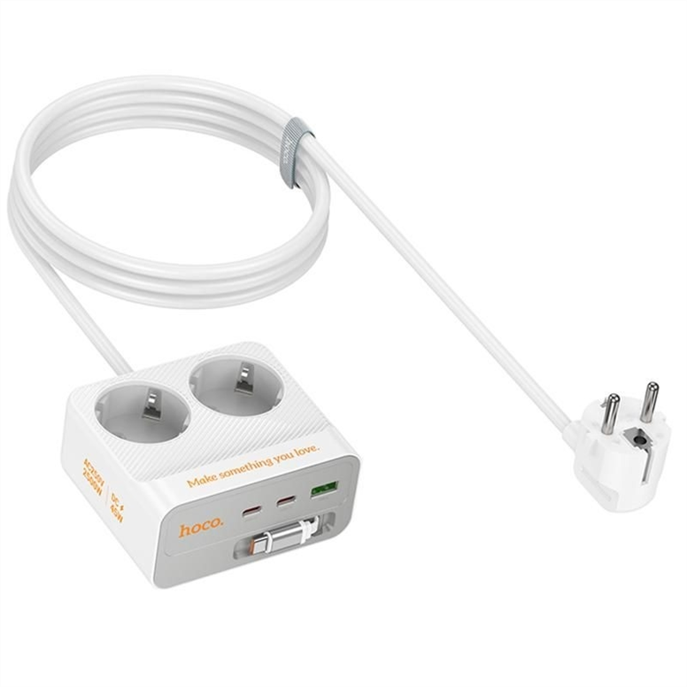 Мережевий фільтр Hoco AC28 Descanso (PD45W/1C/3A/2xSocket) (2м) Білий (White) 166340 фото