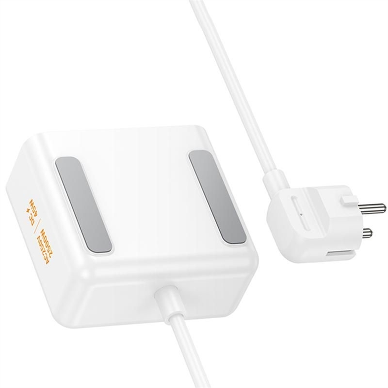 Мережевий фільтр Hoco AC28 Descanso (PD45W/1C/3A/2xSocket) (2м) Білий (White) 166340 фото