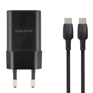 Зарядний пристрій Borofone BN14 PD 30W (1USB + 1USB-C) + кабель Type-C to Type-C Чорна (Black) 126930 фото