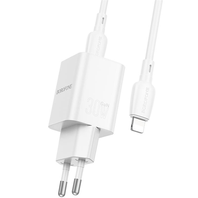 Зарядний пристрій Borofone BN14 Royal PD30W+QC3.0 (1USB-A/1C) + кабель Type-C to Lightning Білий (White) 166386 фото