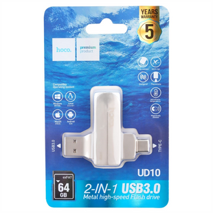 USB Флеш 64Gb Hoco UD10 2в1 (USB 3.0/Type-C) Срібна (Silver) 142863 фото