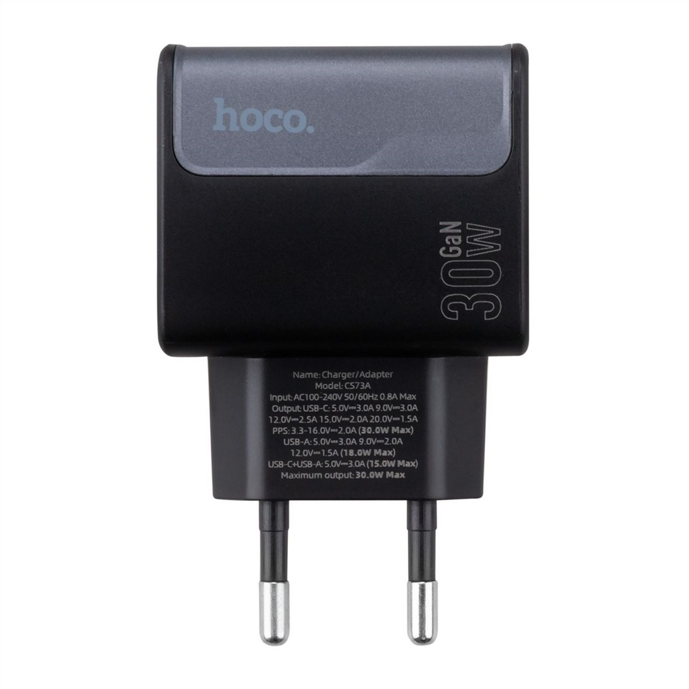 Зарядний пристрій Hoco CS73A (1USB + 1USB-C) PD 30W+ кабель Type-C to Type-C Чорна (Black) 147016 фото
