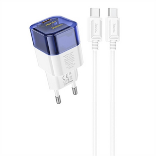 Зарядний пристрій Hoco C125A Transparent PD20W (1USB-C) + кабель Type-C to Type-C Синій (Transparent blue) 166222 фото