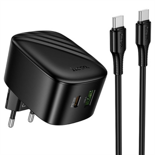 Зарядний пристрій Hoco CS101A Folding PD20W+QC3.0 (1USB-A/1C) + кабель Type-C to Type-C Чорний (Black) 249056 фото