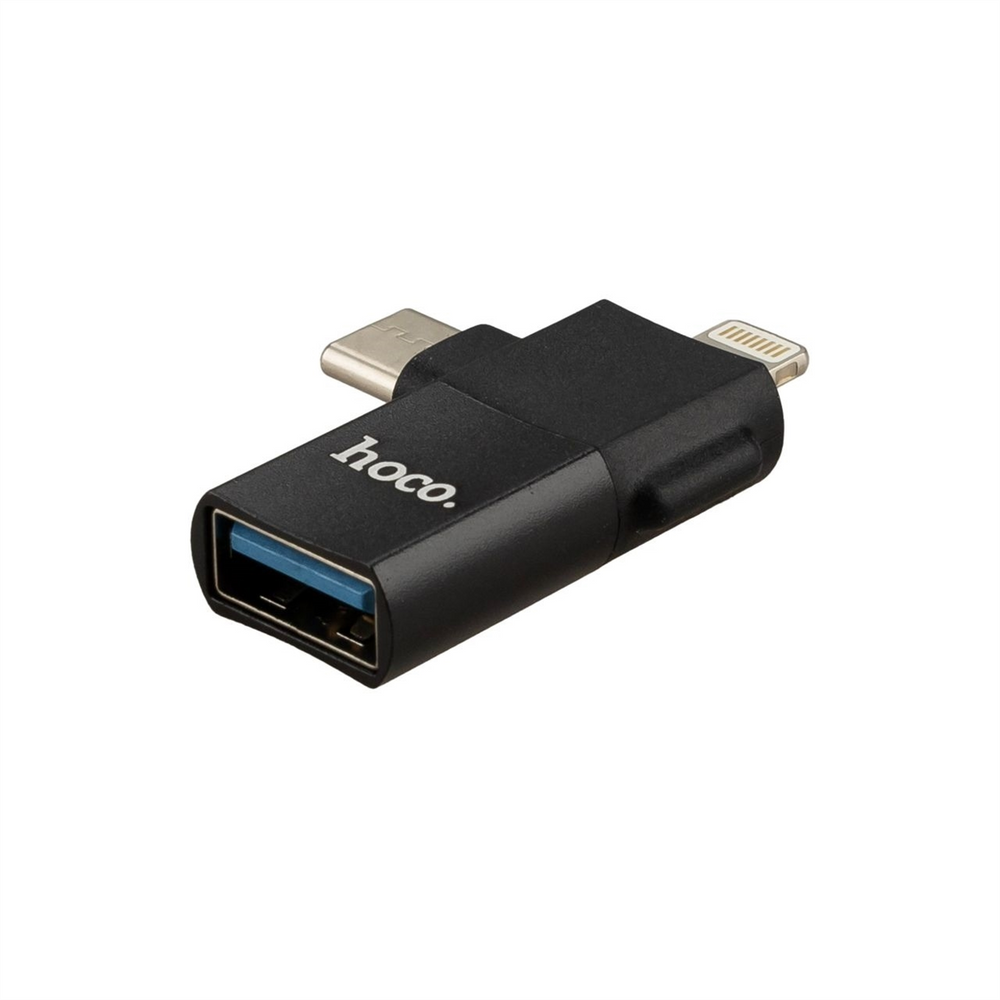 OTG перехідник Hoco UA17 iP male to USB female two-in-one Чорний (Black) 123335 фото