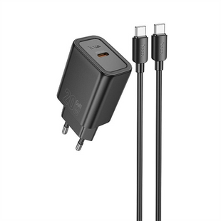 Зарядний пристрій Hoco N60 Gentle PD20W (1USB-C) + кабель Type-C to Type-C Чорний (Black) 166286 фото