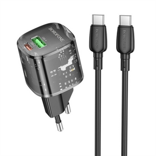 Зарядний пристрій Borofone BN17 Sunlight PD20W+QC3.0 (1USB-A/1C) + кабель Type-C to Type-C Чорний (Black) 166323 фото