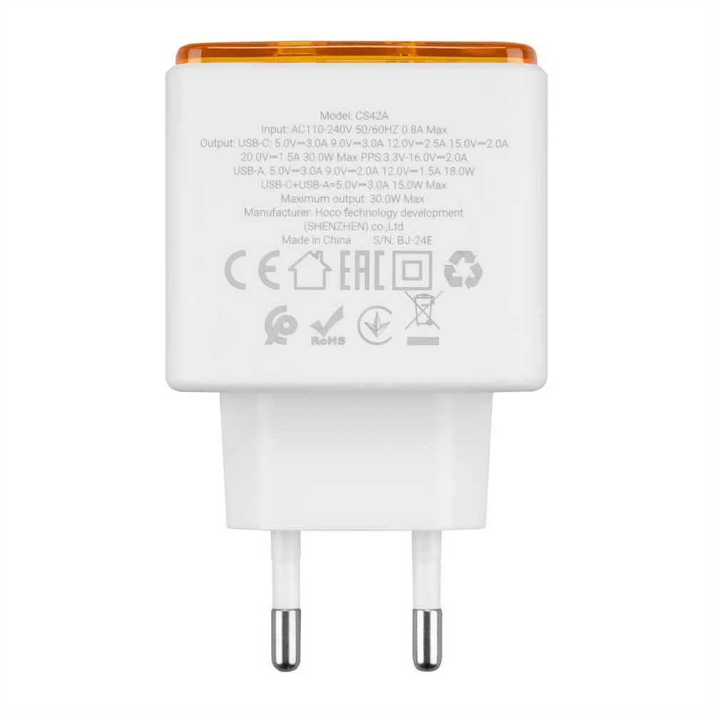 Зарядний пристрій Hoco CS42A (1USB+1USB-C) PD 30W+ кабель Type-C to Type-C Біла (White) 145074 фото