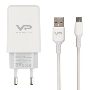 Зарядний пристрій USB Veron VR-C13M 3A 18W + кабель Micro-USB Білий (White) 112840 фото