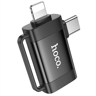 OTG кабель Hoco UA31F OTG 2in1 Lightning male/Type-C male to USB female Чорний (Black) 171082 фото