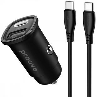 Автомобільний зарядний пристрій Proove Flash 30W (Type-C + USB) + Cable Type-C to Type-C Чорний (Black) 184836 фото