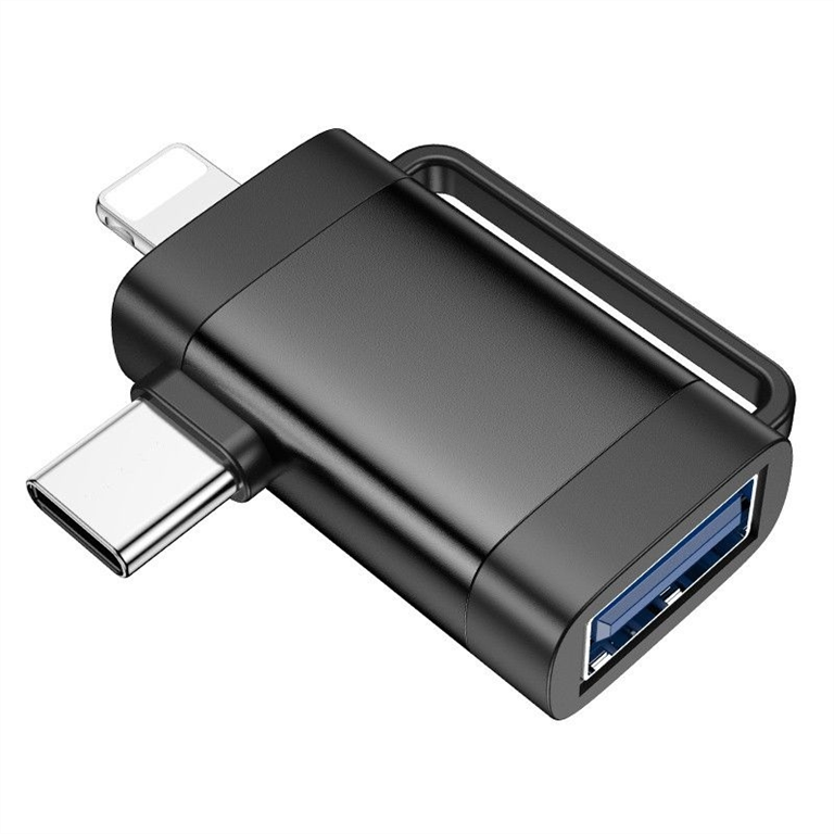 OTG кабель Hoco UA31F OTG 2in1 Lightning male/Type-C male to USB female Чорний (Black) 171082 фото