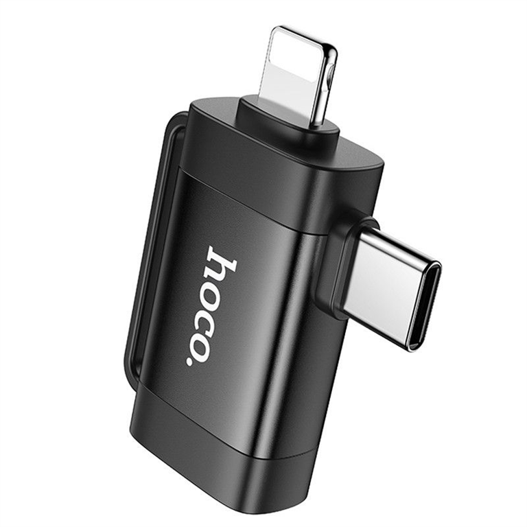 OTG кабель Hoco UA31F OTG 2in1 Lightning male/Type-C male to USB female Чорний (Black) 171082 фото