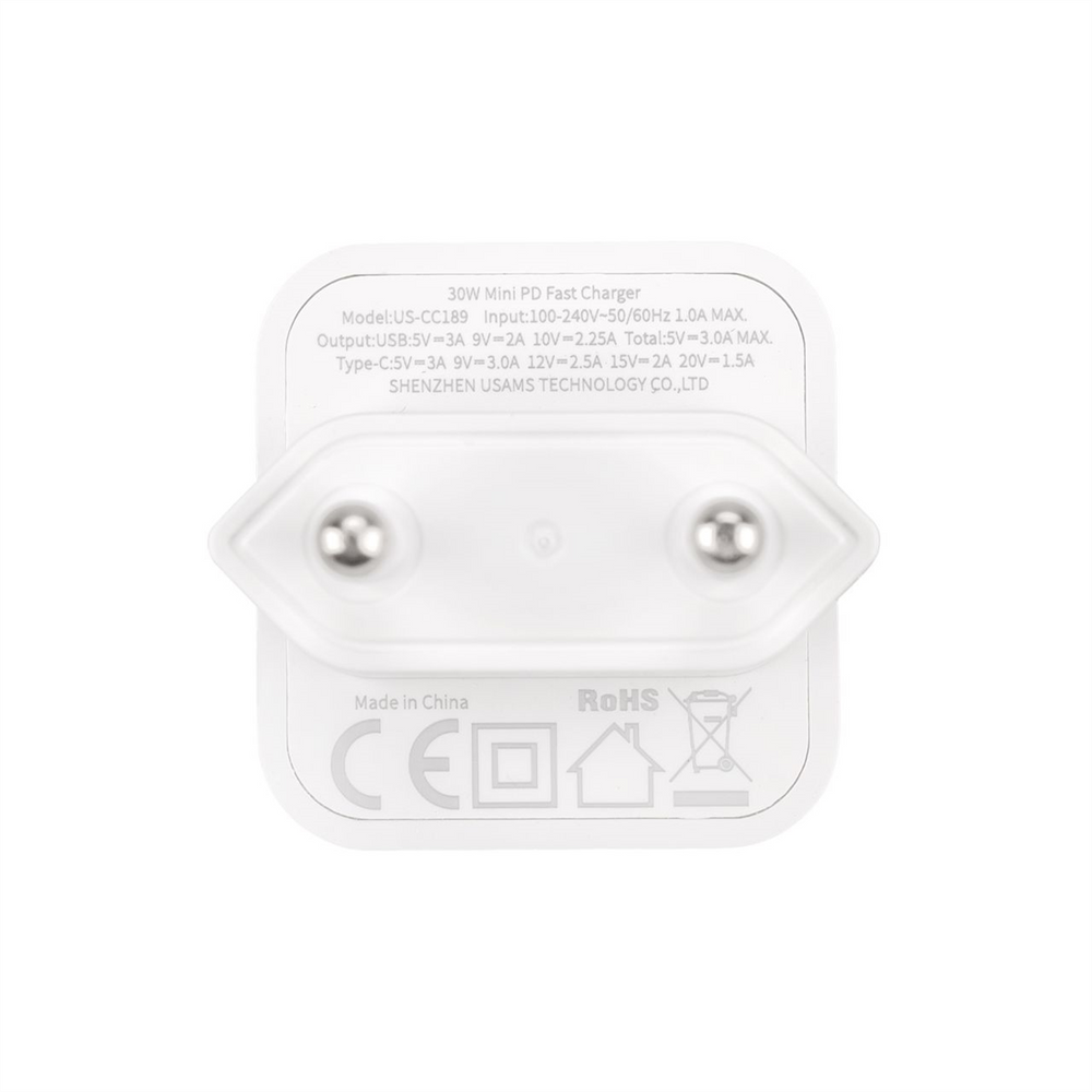 Зарядний пристрій Usams US-CC189 (1 USB-C + 1 USB) QC&PD3.0 30W Білий (White) 138584 фото