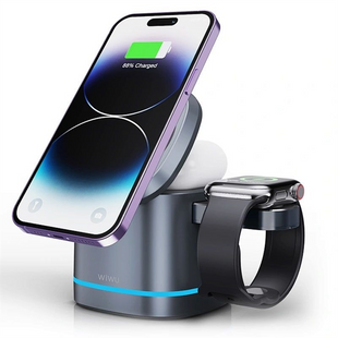 Зарядний пристрій бездротовий WIWU Wi-W024 3 in 1 wireless charger Сірий (Grey) 166490 фото