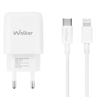 Зарядний пристрій Walker WH-63 (USB-C) 20W + кабель Type-C to Lightning Чорний (Black) 147187 фото