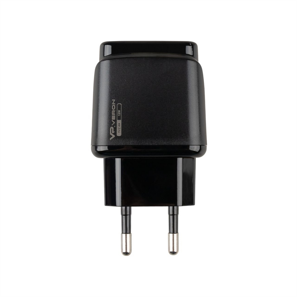 Зарядний пристрій Veron VR-C12C 12W 2USB 2.4A + кабель Micro-USB Чорний (Black) 101635 фото
