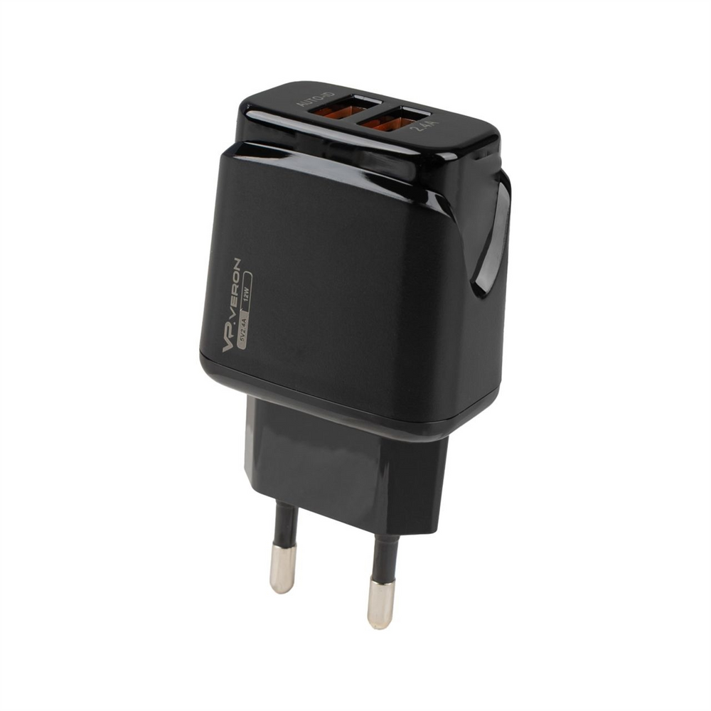 Зарядний пристрій Veron VR-C12C 12W 2USB 2.4A + кабель Micro-USB Чорний (Black) 101635 фото