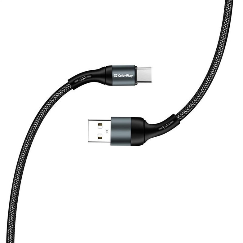 USB кабель ColorWay USB - USB Type-C 1м 2.4A (CW-CBUC045-BK) Чорний (Black) 191839 фото