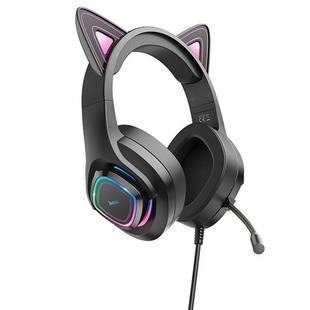 Навушники накладні Hoco W107 Cute Cat Ear Gaming Чорні (Black Pink) 183126 фото