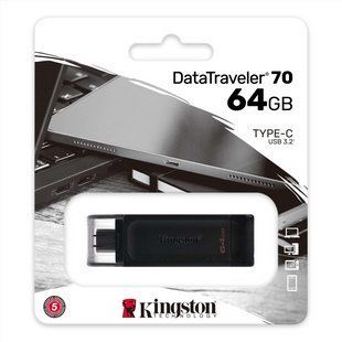 USB Флеш 64Gb Kingston DT70 Type-C 3.2 Чорна (Black) 95306 фото