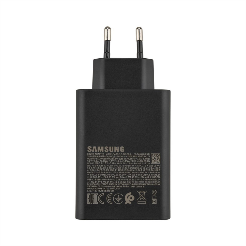 Зарядний пристрій Samsung 65W Power Adapter (1 USB + 2 USB-C) (EP-T6530NBE) Чорний (Black) 135543 фото