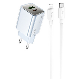 Зарядний пристрій Hoco N46 Glorious PD20W+QC3.0 (1USB-A/1C) + кабель Type-C to Lightning Синій (blue) 166296 фото