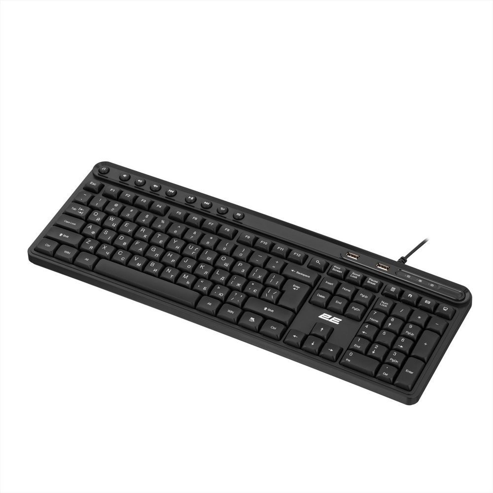Клавіатура бездротова 2E KS1100 104key, 2xUSB HUB, USB-A, EN/UK Чорна (Black) 245761 фото