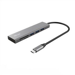 Type-C хаб Trust Halyx USB-С 3xUSB-А 3.2/SD/microSD 0.15м Сірий (Grey) 189796 фото
