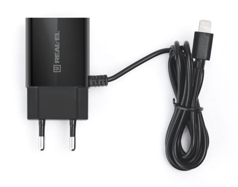 Зарядний пристрій REAL-EL CH-217 (USB, 2.1A) + кабель Lightning Чорний (Black) 165793 фото