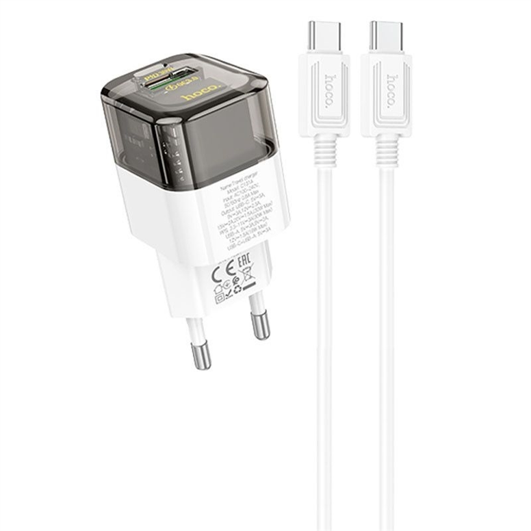 Зарядний пристрій Hoco C131A Platium PD30W+QC3.0 (1USB-A/1C) + кабель Type-C to Type-C Чорний (Black) 166212 фото