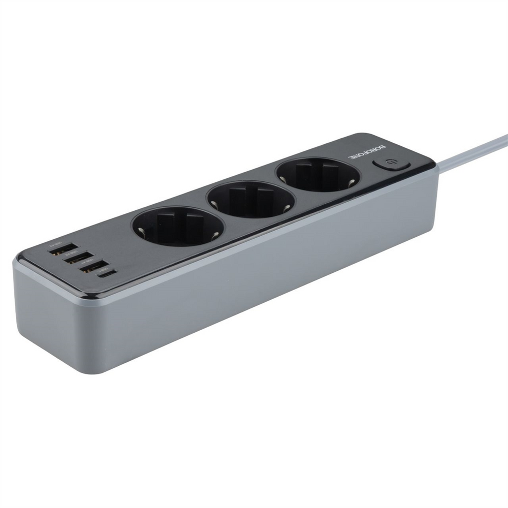 Мережевий подовжувач Borofone BAC8 (USB-C+3 USB) 2м Чорний (Black) 133873 фото