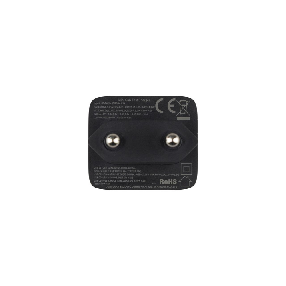Зарядний пристрій Usams US-CC180 (2 USB-C + 1 USB) QC&PD3.0 65W Чорний (Black) 138547 фото