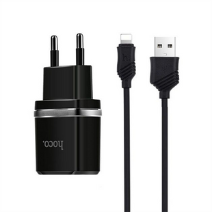 Зарядний пристрій Hoco C12 Smart 2.4A 2USB (S23146) + кабель Lightning Чорний (Black) 165850 фото