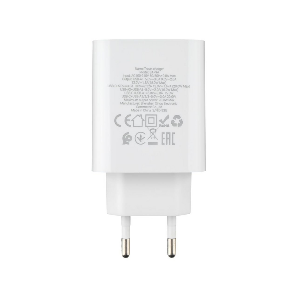 Зарядний пристрій Borofone BA79A (3 USB + 1 USB-C) 20W + кабель Type-C to Lightning Білий (White) 133966 фото