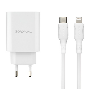 Зарядний пристрій Borofone BA79A (3 USB + 1 USB-C) 20W + кабель Type-C to Lightning Білий (White) 133966 фото