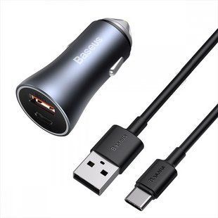 Автомобільний зарядний пристрій Baseus Golden Contactor Pro Pro 40W USB + Type-C + Cable Type-C 5A 1m Сірий (Grey) 181449 фото