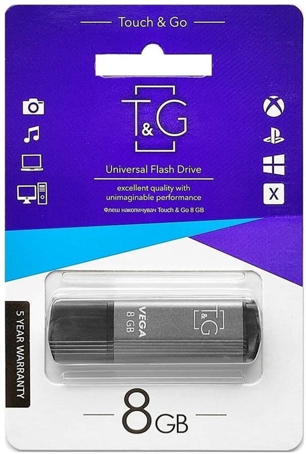 USB Флеш 8Gb T&G 121 Vega Series Сіра (Grey) 192278 фото