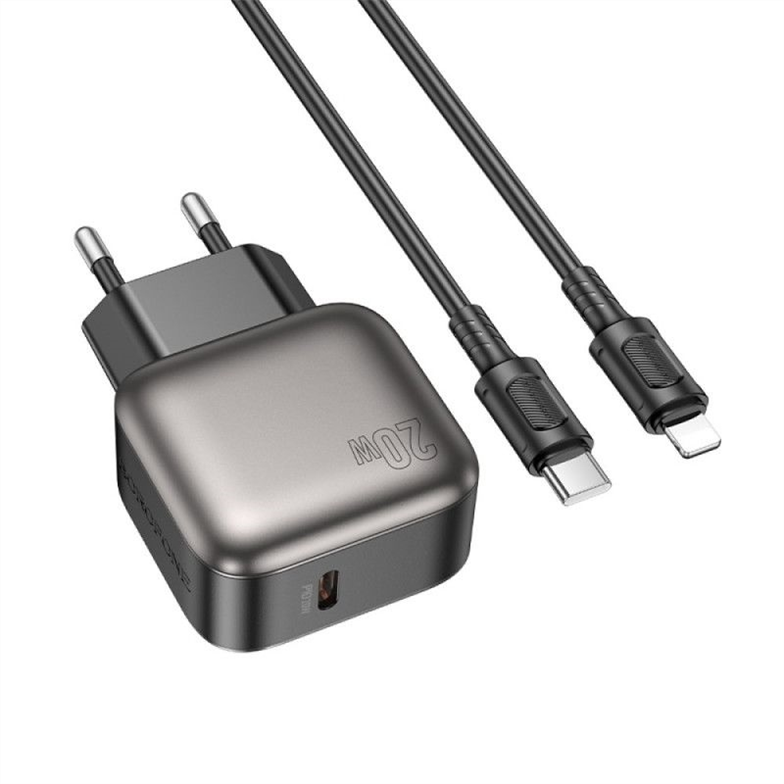 Зарядний пристрій Borofone BAS53A Absolute PD20W (1USB-C) + кабель Type-C to Lightning Чорний (Black) 166300 фото