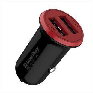 Автомобільний зарядний пристрій ColorWay (2USB,3.4A, 17W) (CW-CHA026-BK) Червоний Чорний (Red Black) 166682 фото