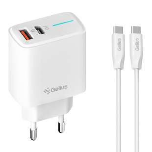 Зарядний пристрій Gelius Radiance GP-HC058 1Type-C/1USB PD QC3.0 25W+ кабель Type-C to Type-C Білий (White) 192394 фото