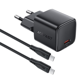 Зарядний пристрій Acefast A118 PD30W GaN (1USB-C) + кабель Type-C to Type-C Чорний (Black) 248971 фото