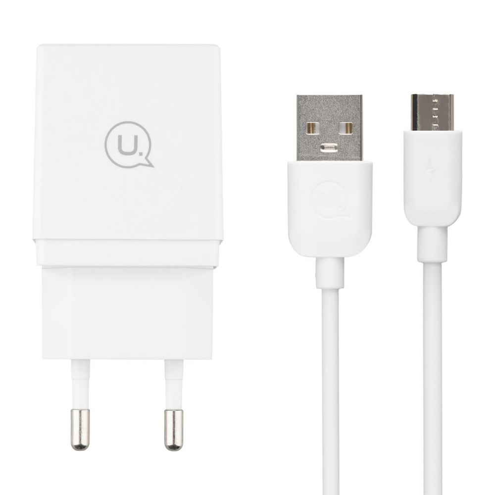 Зарядний пристрій Usams СС090 (2 USB) 2.1A + кабель Micro-USB Білий (White) 138538 фото
