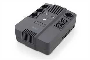 Джерело безперебійного живлення DIGITUS 600VA/360W, LED, RJ45, USB, 4xSchuko+3xC13 Чорне (Black) 197210 фото