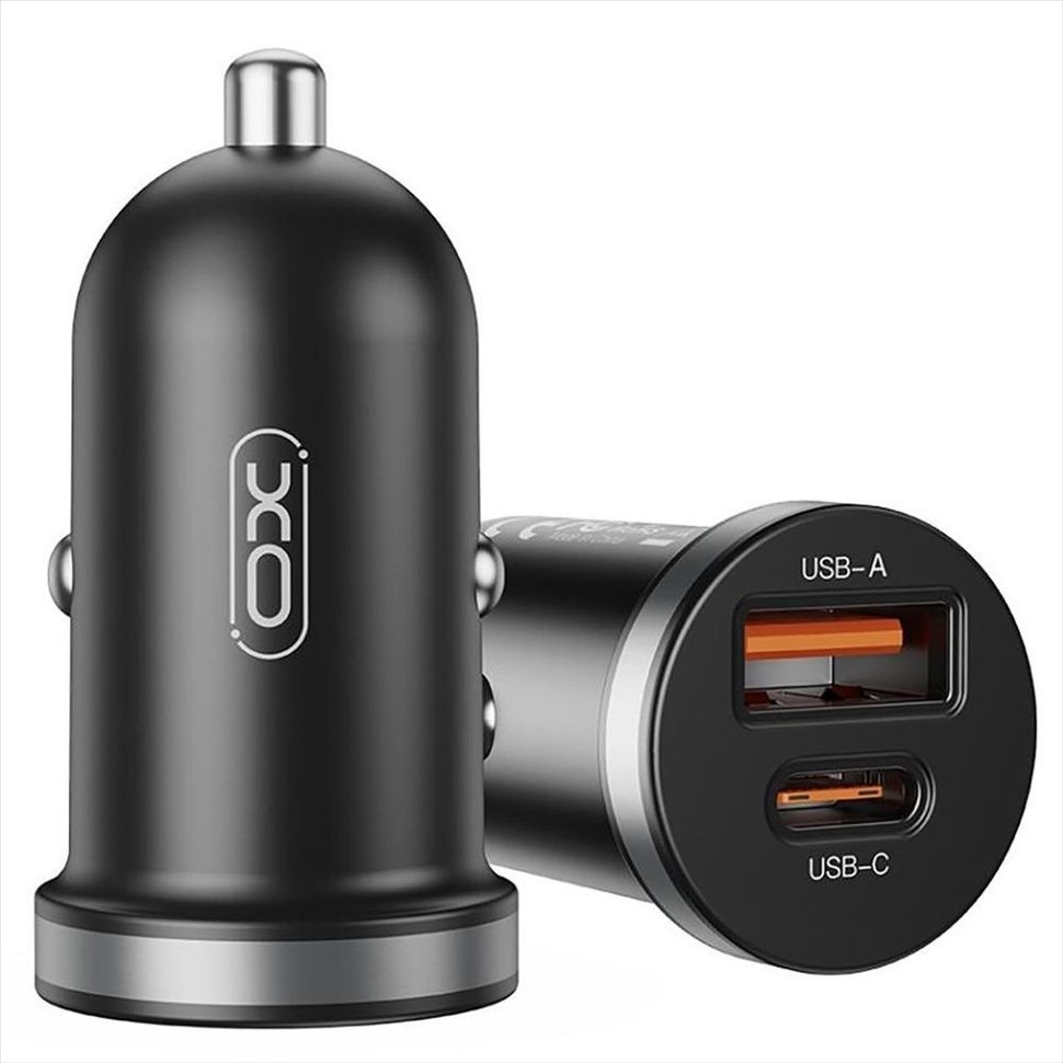 Автомобільний зарядний пристрій XO CC56 (USB, USB-C, 3A) 30W Чорний (Black) 166697 фото