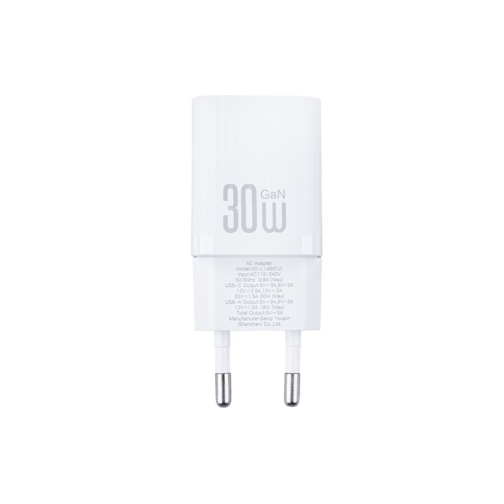 Зарядний пристрій XO L149 (USB + USB-C) 30W+ кабель Type-C to Type-C Білий (White) 141221 фото