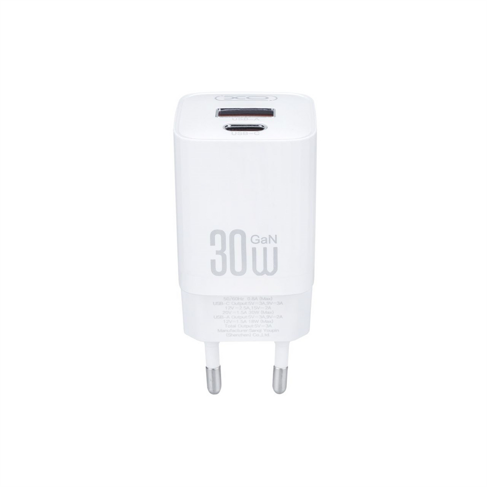 Зарядний пристрій XO L149 (USB + USB-C) 30W+ кабель Type-C to Type-C Білий (White) 141221 фото