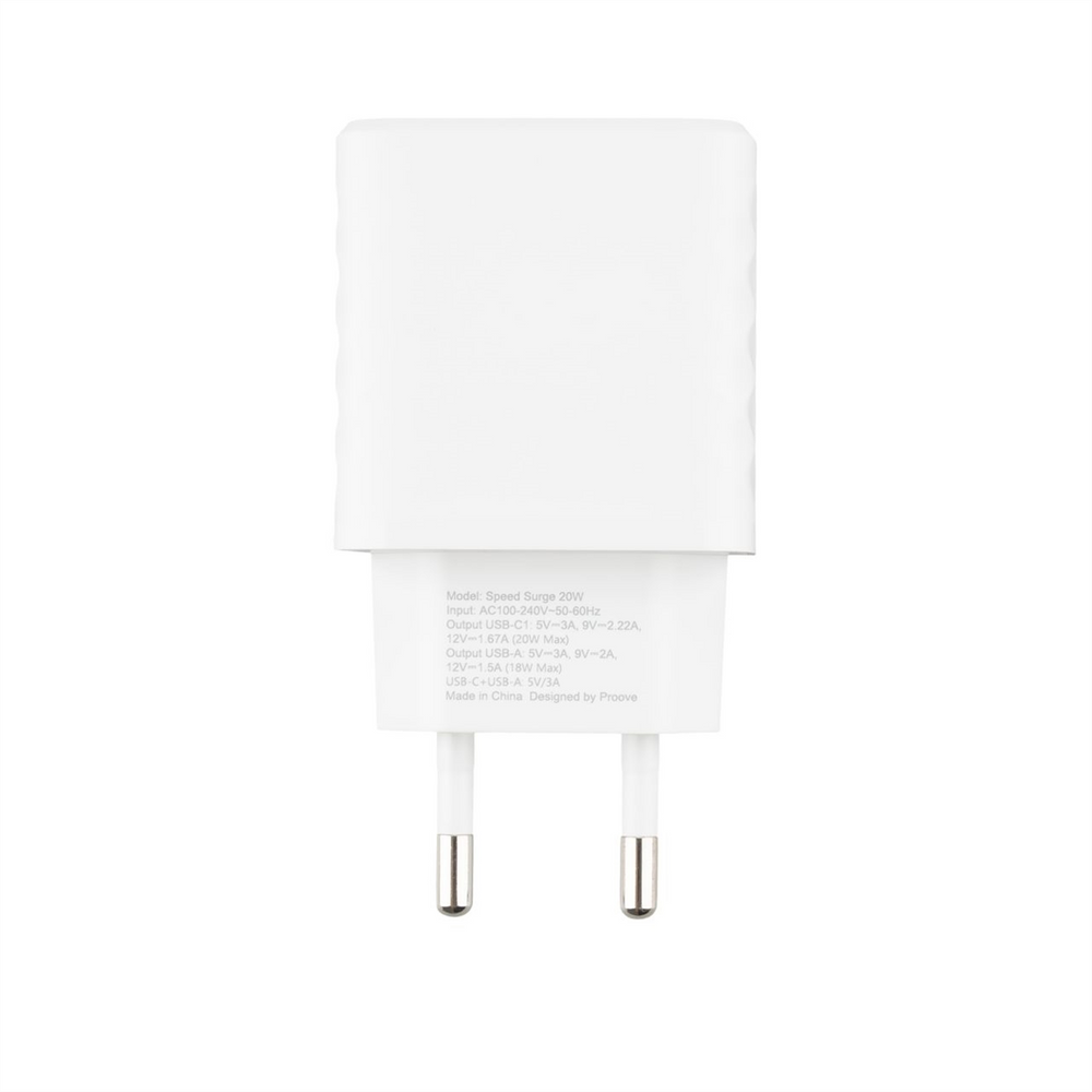 Зарядний пристрій Proove Speed Surge Gan 20W (1USB-C + 1USB) Білий (White) 127660 фото