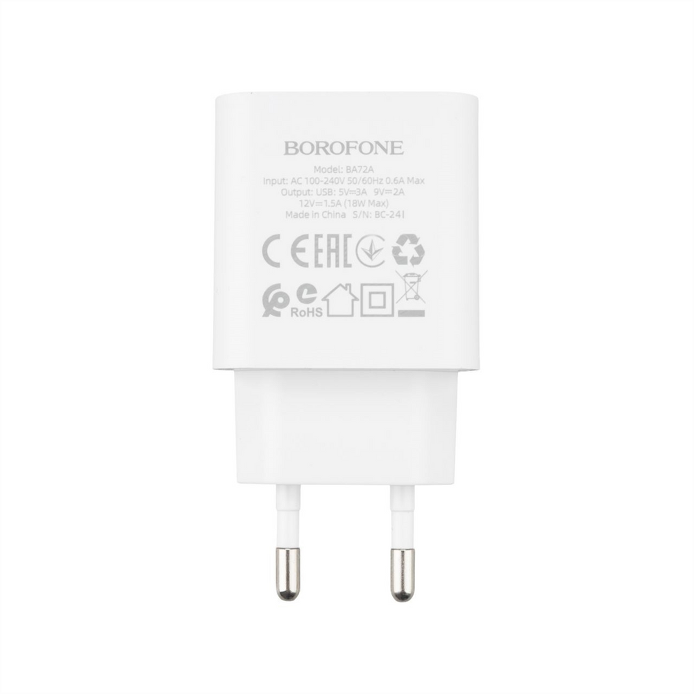 Зарядний пристрій Borofone BA72A (1 USB) 18W Білий (White) 135192 фото